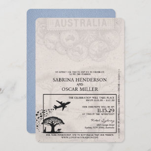 Dusty Blue Australia Passport Wedding Invitation