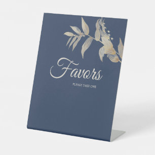 Dusty Blue Autumn Boho Wedding Favours Pedestal Sign