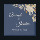 Dusty Blue Autumn Boho Wedding Magnet<br><div class="desc">This Dusty Blue Autumn Boho wedding magnet combines an antique vibe with a retro bohemian wildflower look. The elegant, neutral beige wildflowers on top of the dusty blue, navy background, with its classy calligraphy typography, allows for a formal but wild and floral, vintage style marriage celebration theme. This magnet combines...</div>