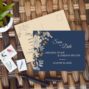 Dusty Blue Autumn Boho Wedding Save the Date Announcement Postcard