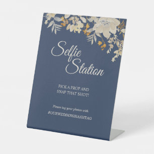 Dusty Blue Autumn Boho Wedding Selfie Station Pedestal Sign