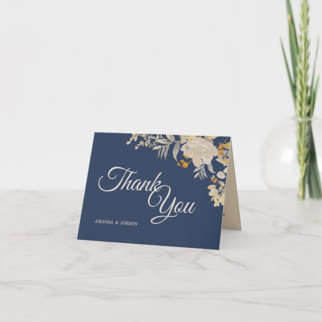 Dusty Blue Autumn Boho Wedding Thank You Card (Front)