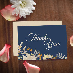 Dusty Blue Autumn Boho Wedding Thank You Flat Card