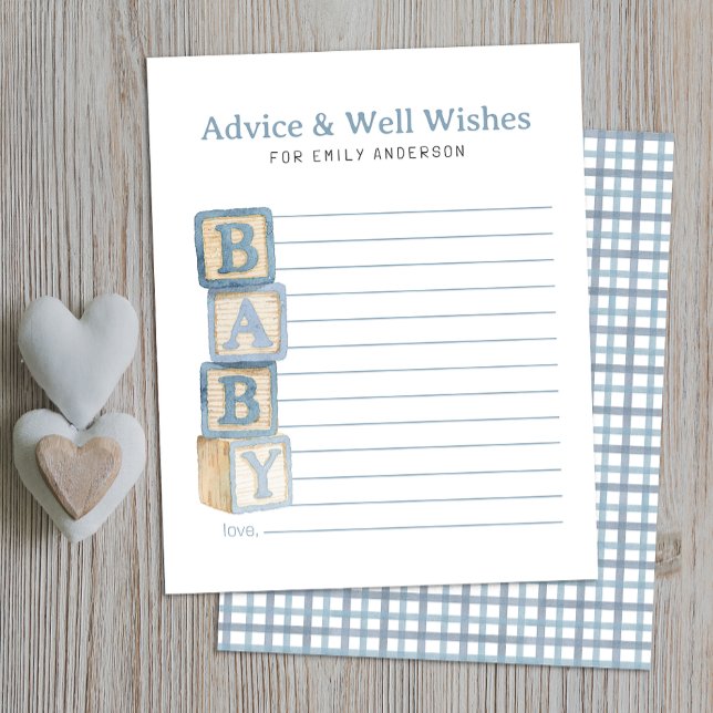 Dusty Blue Baby Blocks Advice & Well Wishes Card (Baby Shower Advice and Well Wishes)