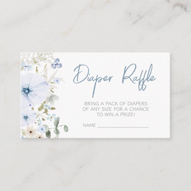 Dusty Blue Baby Bloom Baby Shower Diaper Raffle Enclosure Card (Front)