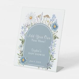Dusty Blue Baby In Bloom Baby Shower Customisable Pedestal Sign