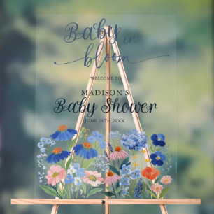 Dusty Blue Baby in Bloom Baby Shower Welcome Acrylic Sign