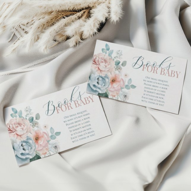 Dusty Blue Baby Shower Books for baby ticket Enclosure Card (Creator Uploaded)