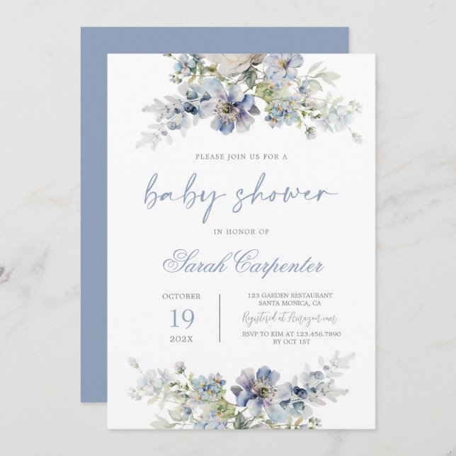 Dusty Blue Baby Shower Boy Invitation (Front/Back)