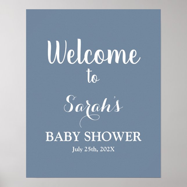 Dusty Blue Baby Shower Boy Welcome sign (Front)