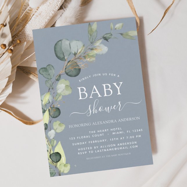 Dusty Blue Baby Shower Eucalyptus Invitations Flyer (Creator Uploaded)
