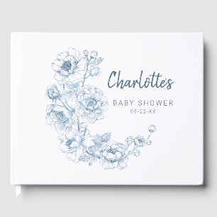 Dusty Blue Baby Shower Guest Book, Vintage Floral Book