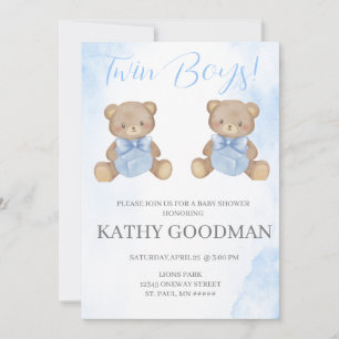 Dusty Blue Baby Shower Invitation for twin boys