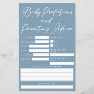 Dusty Blue Baby Shower Predictions Advice Card