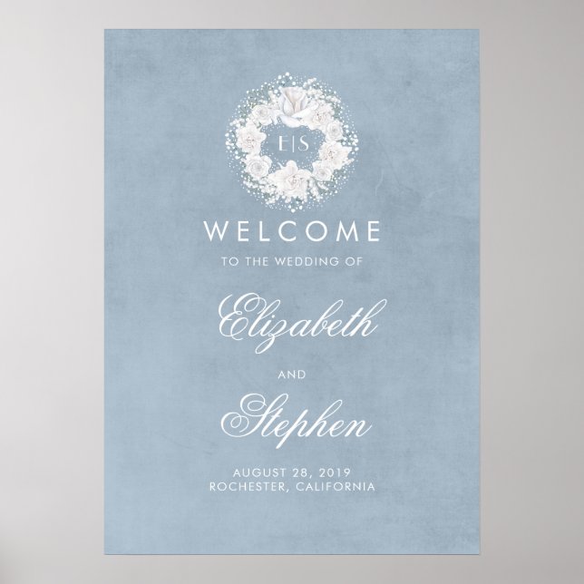 Dusty Blue Baby's Breath Wedding Welcome Sign (Front)