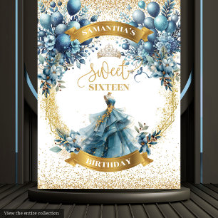 Dusty Blue Balloons Sweet 16 Birthday Backdrop Tapestry