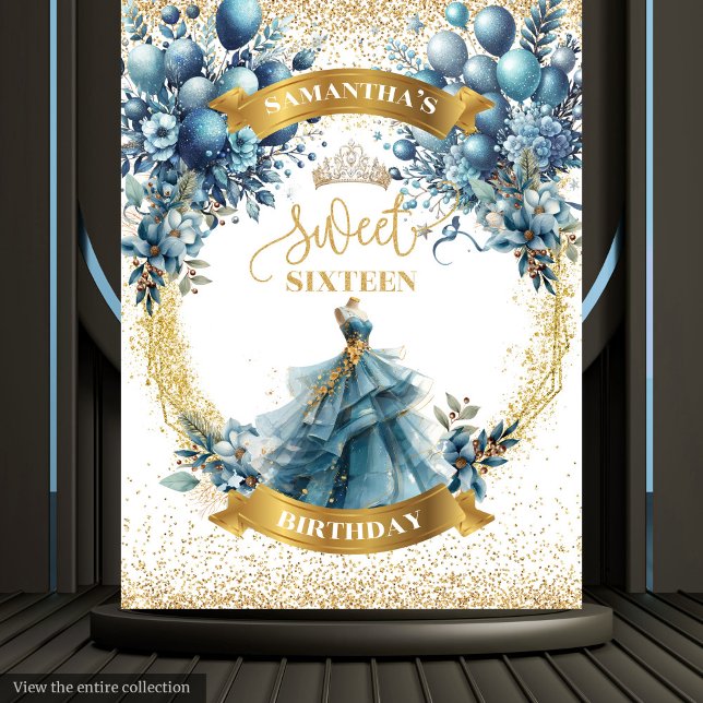 Dusty Blue Balloons Sweet 16 Birthday Backdrop Tapestry (Dusty Blue Balloons Sweet 16 Birthday Backdrop)