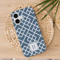 Dusty Blue Bamboo Lattice Pattern Monogram