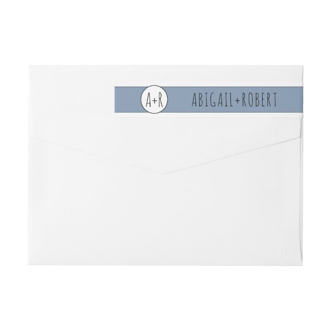 Dusty blue band and initials wedding wrap around label (Back)