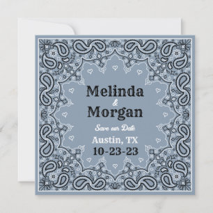 Dusty Blue Bandanna Flat Save The Date Card