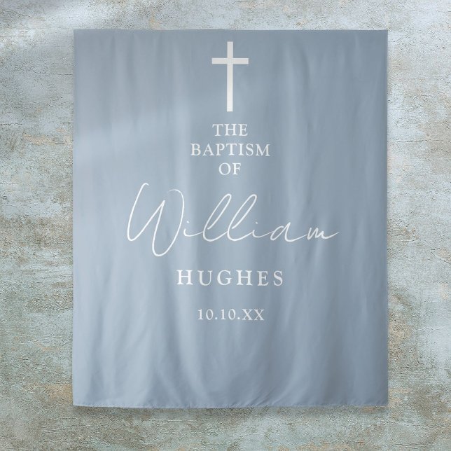 Dusty Blue Baptism Christening Photo Backdrop Tapestry (Dusty Blue Baptism Christening Photo Backdrop)