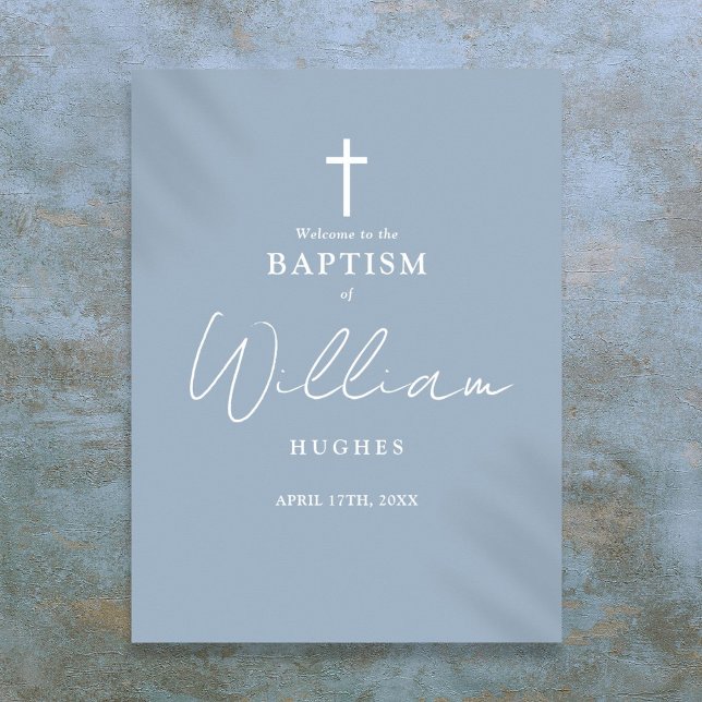 Dusty Blue Baptism Christening Welcome Sign (Dusty Blue Baptism Christening Welcome Sign)