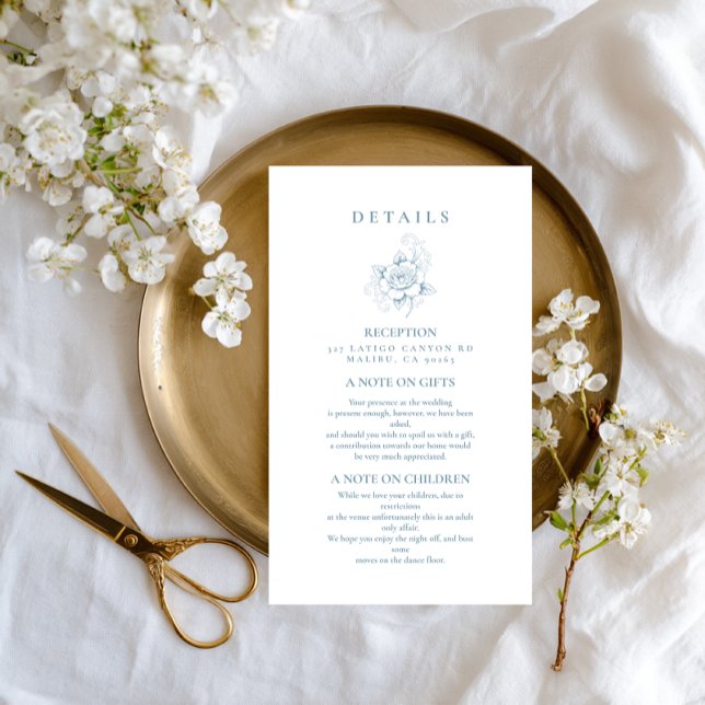 Dusty Blue Baroque Line Art Wedding Enclosure Card (Creator Uploaded)