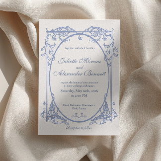 Dusty Blue Baroque Monogram Wedding Invitation