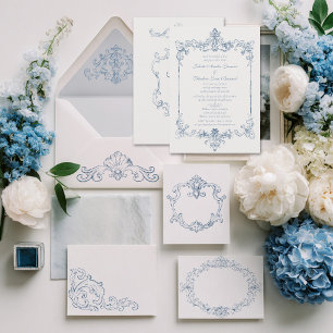 Dusty Blue Baroque Wedding Invitation