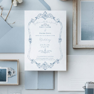  Dusty Blue Baroque Wedding Invitation