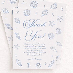 Dusty Blue Beach Coastal Baby Shower Thank You Card