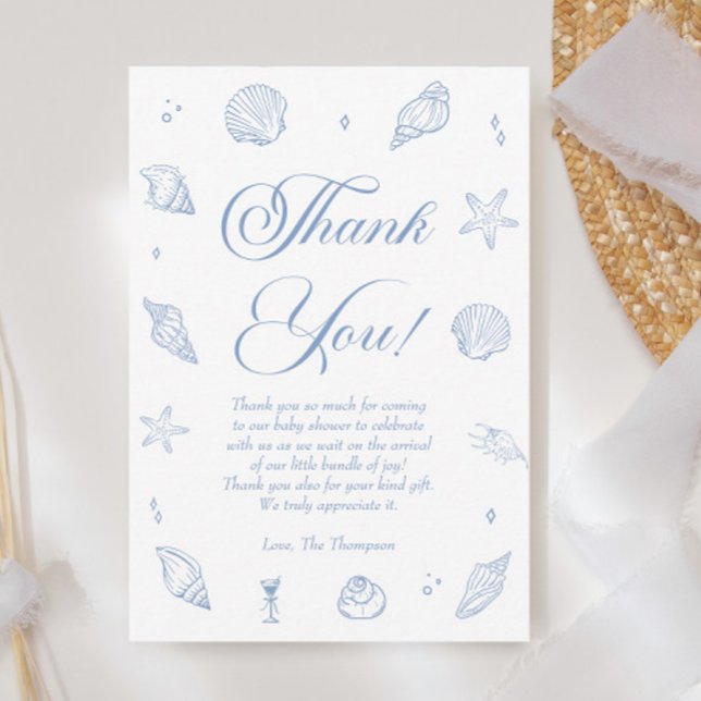 Dusty Blue Beach Coastal Baby Shower  Thank You Card (Creator Uploaded)