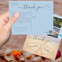 Dusty Blue Beach Heart Sand Wedding Thank You