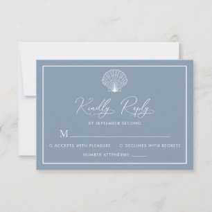 Dusty Blue Beach Seashell Elegant Wedding RSVP Card