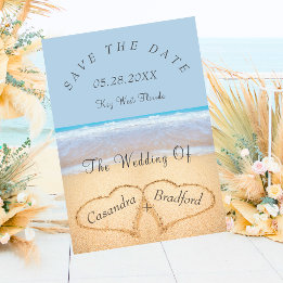 Dusty Blue Beach Wedding 2 Hearts in the Sand Invitation