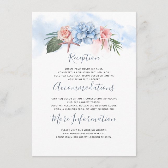 Dusty Blue Beach Wedding Information Guest Enclosure Card (Front)