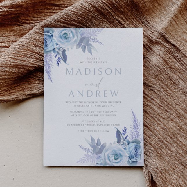 Dusty Blue Beautiful Floral Wedding Invitation (Creator Uploaded)