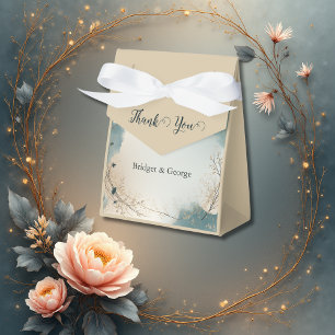 Dusty Blue Beige Boho Chic foliage wreath Wedding Favour Box