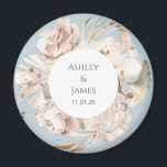 Dusty Blue-beige floral garden wedding magnet<br><div class="desc">Beige floral personalised garden wedding magnet</div>