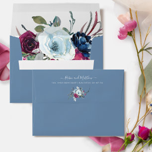 Dusty Blue, Berry and Burgundy Floral, Envelope