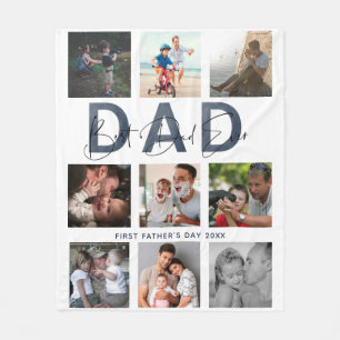 Dusty Blue Best Dad Ever Photo Collage 1st Father Fleece Blanket