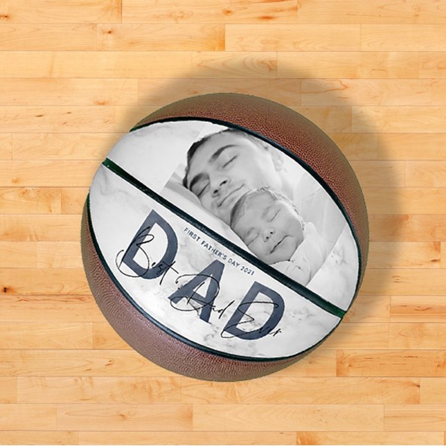 Dusty Blue Best Dad Ever Photo First Fathers Day Basketball (Easily personalize this photo Best Dad Ever basketball for his First Father's Day for a unique gift)