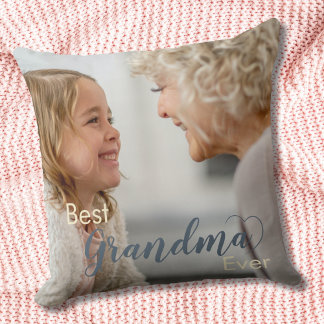 Dusty Blue Best Grandma Ever Heart Throw Pillow