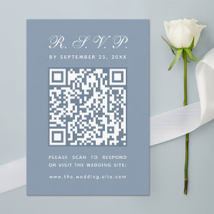 Dusty Blue Big QR Code Simple Calligraphy Wedding  RSVP Card