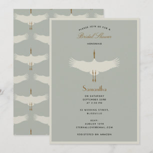 Dusty Blue Birds Swans Art Deco Bridal Shower Invitation