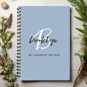 Dusty Blue Black and White Monogram Recipe Book