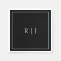 Dusty Blue Black Monogram Initials Wedding Trendy
