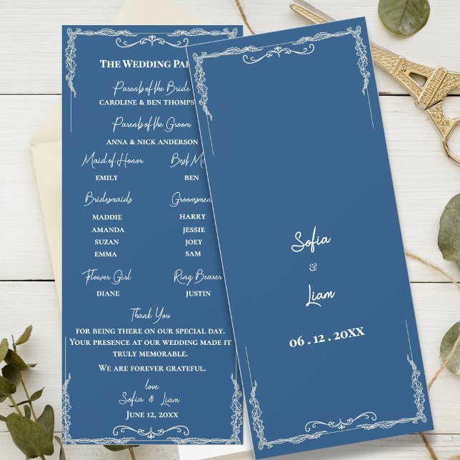 Dusty Blue Black Tie Wedding Ceremony Program (Dusty Blue Wedding Program Card Elegant Black Tie Ceremony Program Classic Wedding Program)