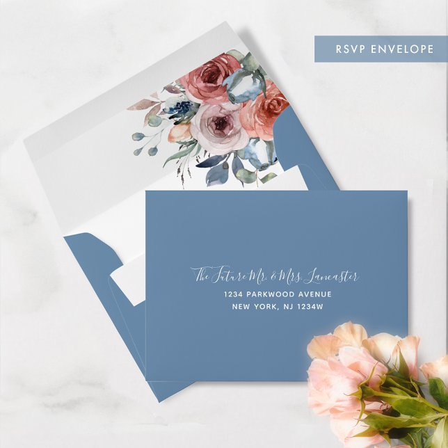 Dusty Blue Blissful Floral, with Return Address Envelope (Creator Uploaded)