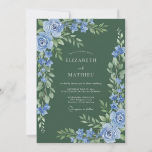 Dusty Blue Bloom Flourish Wedding Invitation